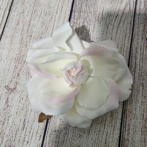 Handmade Vintage Millinery White And Pink Silk Rose Brooch And Clip